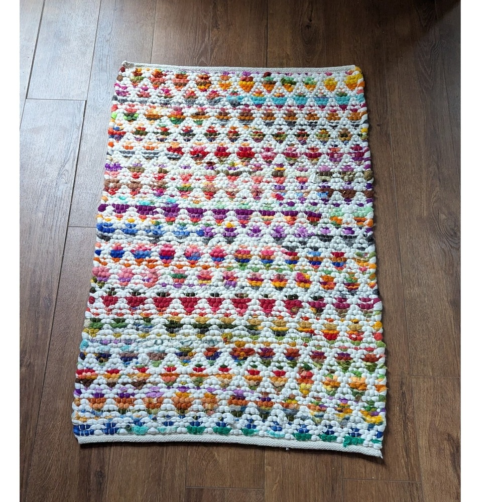 Hand Woven Multicolor Cotton Rag Rug Geometric Textured Bubble Accent Rug Small